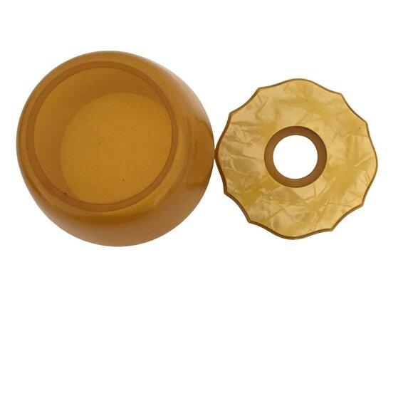 VTG Butterscotch Bakelite Style Hair Receiver Lidded Vanity Dish Amber Retro Box - Picture 3 of 5